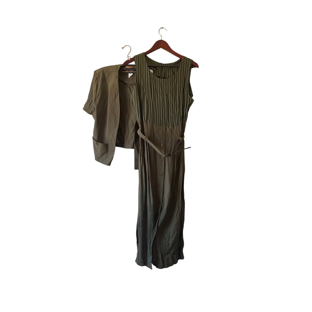 Vintage 80s/90s olive green 2 piece set with midi‎ dress size large